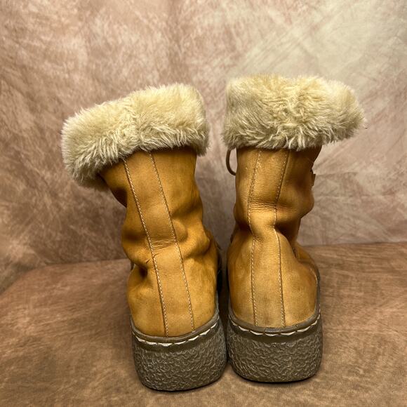 BareTraps Wanderer Suede Leather Faux Fur Lace Up Ankle Boots Brown Winter Ski - Picture 13 of 14